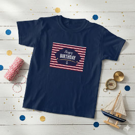 ネイビー＆レッドの海のテーマのキッズTシャツ - お誕生日おめでとう Tシャツ