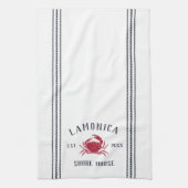 ネイビー&レッドカ素朴ニショアパーソナライズされたハウス キッチンタオル (縦)