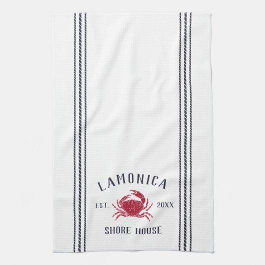 ネイビー&レッドカ素朴ニショアパーソナライズされたハウス キッチンタオル (縦)