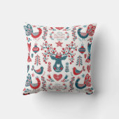 ネイビー&レッドクリスマスススススススカンジナビアフォークアートデザイン クッション (裏面)