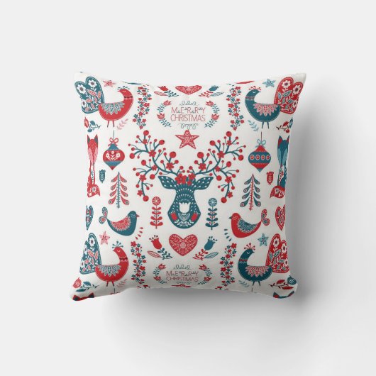 ネイビー&レッドクリスマスススススススカンジナビアフォークアートデザイン クッション (裏面)