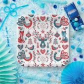 ネイビー&レッドクリスマスススススススカンジナビアフォークアートデザイン ペーパープレート (パーティー)