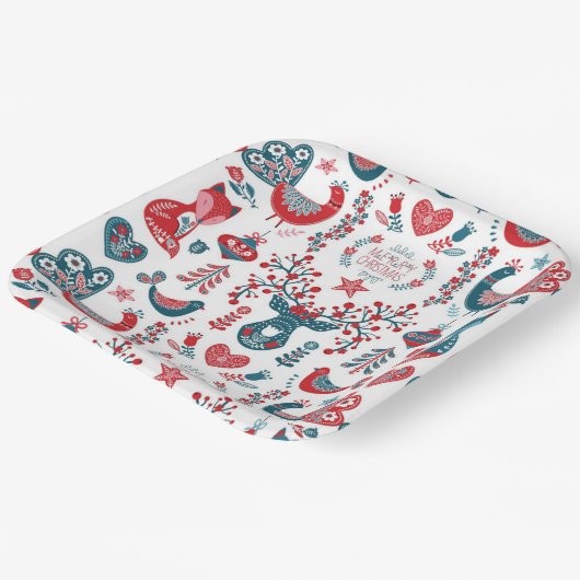 ネイビー&レッドクリスマスススススススカンジナビアフォークアートデザイン ペーパープレート (傾斜あり)