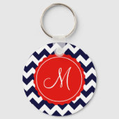 ネイビー&レッドジグザグカスタムイニシャル キーホルダー (正面)