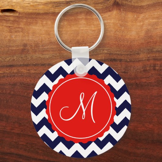 ネイビー&レッドジグザグカスタムイニシャル キーホルダー (正面)