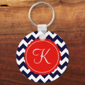 ネイビー&レッドジグザグカスタムイニシャル キーホルダー (正面)
