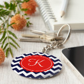 ネイビー&レッドジグザグカスタムイニシャル キーホルダー (側面)