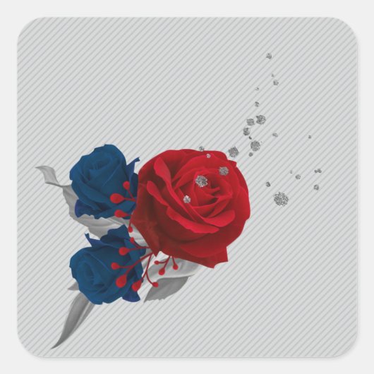 ネイビー&レッドフラワーグレー葉リース スクエアシール (正面)