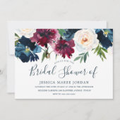 ネイビー&レッドブルゴーニュフラワーズブライダルシャワー 招待状 (正面)
