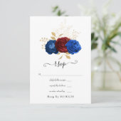 ネイビー、レッド、金ゴールド結婚フローラ 出欠カード (スタンド正面)