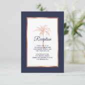ネイビー ローズゴールド カッパー パームツリー ウェディング レセプション エンクロージャーカード (スタンド正面)