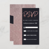 ネイビー ローズゴールド グリッター カラー ブロック RSVP 招待状 (正面/裏面)