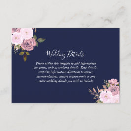 ネイビー ローズゴールド フラワー ウェディング レセプション 詳細 エンクロージャーカード