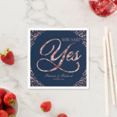ネイビー ローズゴールド 彼女はイエスと言った 婚約パーティー スタンダードカクテルナプキン (インサイチュ)