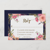 ネイビー ワイルドフラワー ウェディング ブライダル シャワー RSVP カード (正面/裏面)