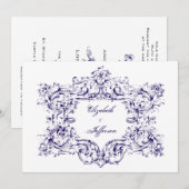 ネイビー ヴィンテージ フレーム 結婚式招待状 招待状 (正面/裏面)