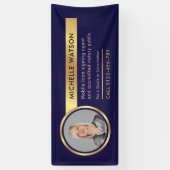 ネイビー&企業の金ゴールド広告ビジネス写真 横断幕 (縦)