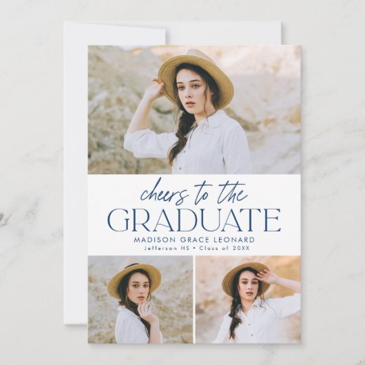 ネイビー |写真卒業パーティーの応援 招待状 (正面)