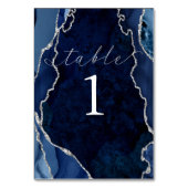 ネイビー、大理石、銀の瑪瑙テーブルカード テーブルナンバー (裏面)