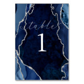 ネイビー、大理石、銀の瑪瑙テーブルカード テーブルナンバー (正面)