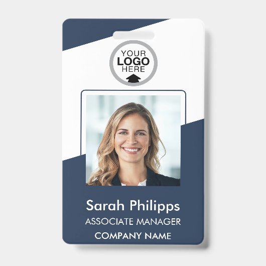 ネイビー |従業員フォトID会社セキュリティバッジ バッジ (Front)