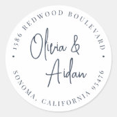ネイビー |手書きモダンの結婚差出人住所 ラウンドシール (正面)