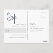 ネイビー |手書きモダンスクリプトウェディングRSVP ポストカード (裏面)