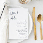 ネイビー |手書モダンきスクリプ結婚トのメニュー<br><div class="desc">手書きスクリプトモダン結婚式招待状に合わせて設計。ミニマルなタイポグラフィベースの美しいデザインで感じ、ネイビーモダンブルーの手書きスクリプトとクラシックセリフレタリングを搭載。8つのメニュー文字フィールドを持つメカスタムニュー項目でパーソナライズ</div>