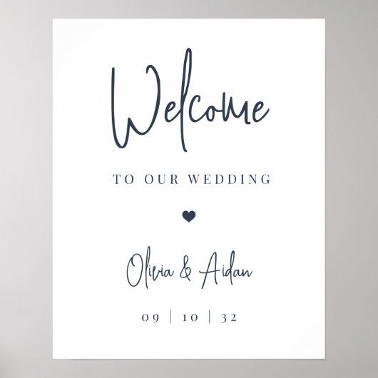 ネイビー |手書モダンきスクリプ結婚トへようこそ ポスター (正面)