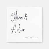 ネイビー |手書モダンきスクリプ結婚ト スタンダードカクテルナプキン (正面)