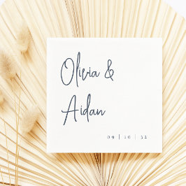 ネイビー |手書モダンきスクリプ結婚ト スタンダードカクテルナプキン