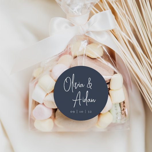 ネイビー |手書モダンきスクリプ結婚ト ラウンドシール