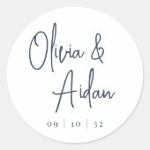 ネイビー |手書モダンきスクリプ結婚ト ラウンドシール (正面)