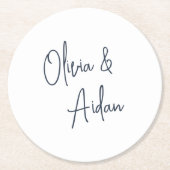 ネイビー |手書モダンきスクリプ結婚ト ラウンドペーパーコースター (正面)