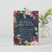 ネイビー 水彩 花輪 ブライダルシャワー ブランチ 招待状 (スタンド正面)