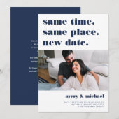 ネイビー | 現代の結婚式延期写真 セーブザデート (正面/裏面)