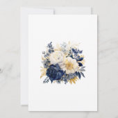 ネイビー、白とゴールドの花柄の結婚式 招待状 (裏面)