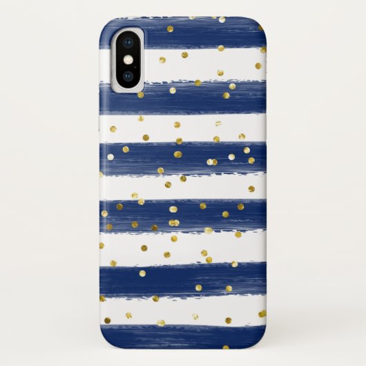 ネイビー、白ストライプ金ゴールド、紙吹雪セルケース Case-Mate iPhoneケース (裏面)