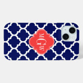 ネイビー 白 モロッコ #5 コーラルレッド 3文字 モノグラム Case-Mate iPhoneケース (裏面 (横))