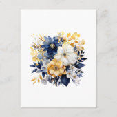 ネイビー、白、金の花の結婚式ゲスト詳細 エンクロージャーカード (裏面)