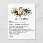 ネイビー、白、金の花の結婚式ゲスト詳細 エンクロージャーカード (正面)