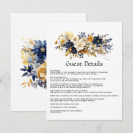 ネイビー、白、金の花の結婚式ゲスト詳細 エンクロージャーカード