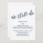 ネイビー 私たちはいまだに誓う 現代の手書きアニバーサリー 招待状 (正面/裏面)