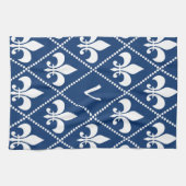 ネイビー(紋章の)フラ・ダ・リとモノグラムイニシャル キッチンタオル (横)