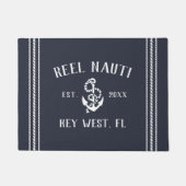 ネイビー |素朴いかりパーソナライズされたボート名 ドアマット (正面)