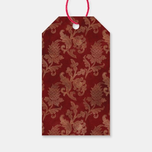 ネイビー、赤とゴールドの花の結婚式 ギフトタグ (裏面)