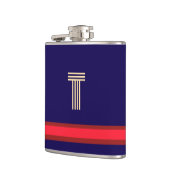 ネイビー+赤イニシャルでパーソナライズストライプする フラスク (左)