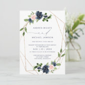 ネイビー&赤面ウェディング招待幾何学的フォイフェイクル 招待状 (スタンド正面)