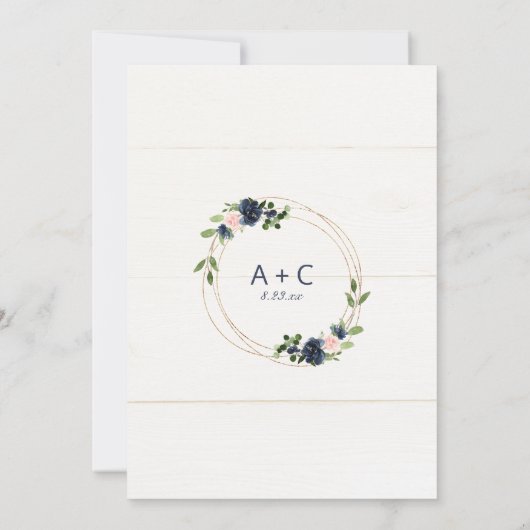 ネイビー&赤面ウェディング招待幾何学的フォイフェイクル 招待状 (裏面)