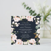 ネイビー&赤面ウォーターカラーフラワーエレガントな結婚式 招待状 (スタンド正面)